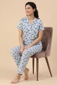 Zivame Farm Lore Knit Cotton Pyjama Set - Nantucket Breeze — thumbnail 1